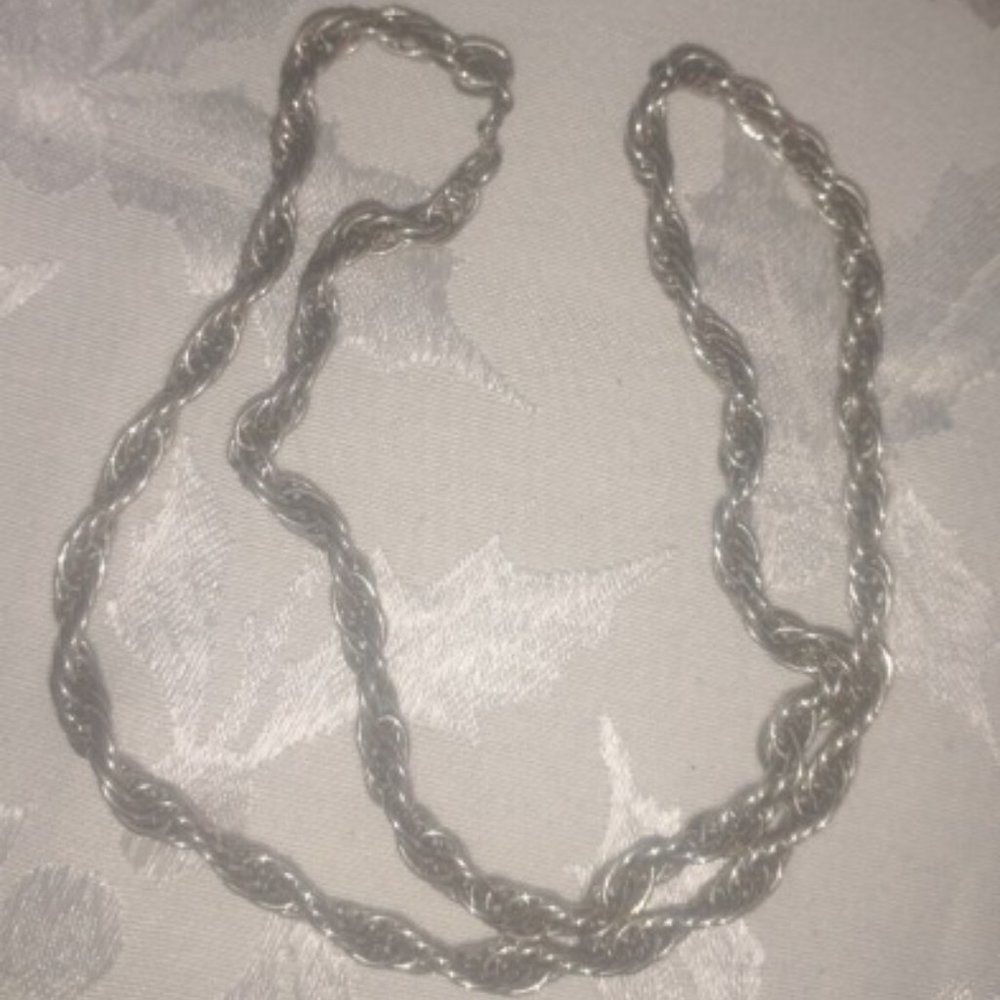 VTG Silver Toned Braided Wrapped Rope 22" Chain Necklace